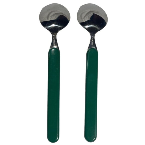 Vtg Picnic Time Stainless Knife Spoon Fork Napkin Flatware Green 8". Set for 2 - Picture 8 of 9